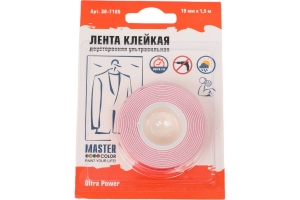 Клейкая двусторонняя лента MASTER COLOR Ultra Power ультра-сильная, 19 мм x 1.5 м, цвет белый 30-7195