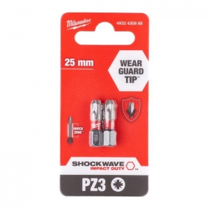Бита PZ3 25мм Milwaukee SHOCKWAVE™ (2шт/уп) GEN III