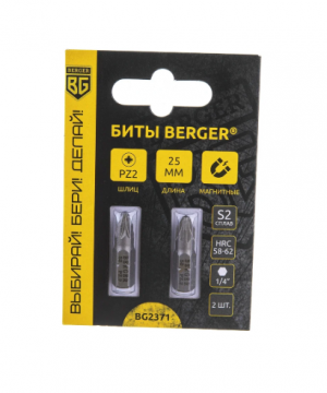 Биты магнитные PZ2x25мм, 2 шт, S2, BERGER