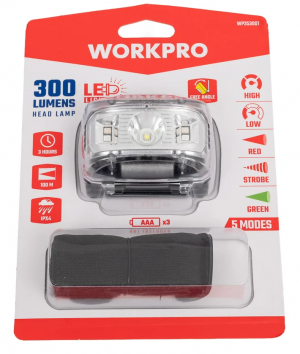 ФОНАРЬ НАЛОБНЫЙ СВЕТОДИОДНЫЙ 5реж.100м WORKPRO
