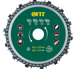 Диск отрезной цепной по дереву, толщина реза 6 мм, посадочный диаметр 22,2 мм, 125 мм