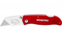 Нож складной пластиковый быстросменный WP211002 WORKPRO (10 лезвий) трапец. лезвия